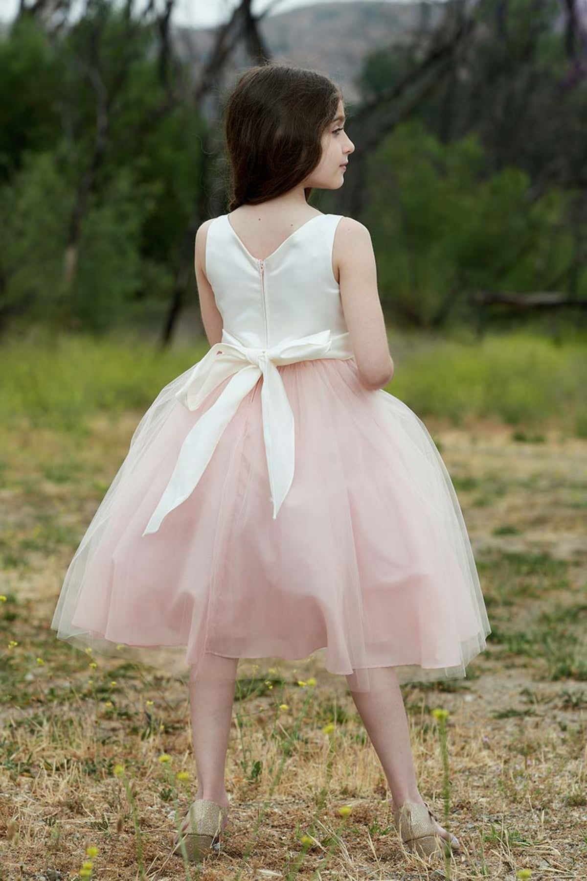 Dress - Hannah Satin Two-Tone Girls Dress With 3D Flower Detail