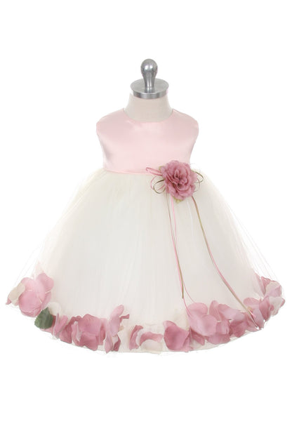 Dress - Dusty Rose Satin Flower Petal Baby Dress